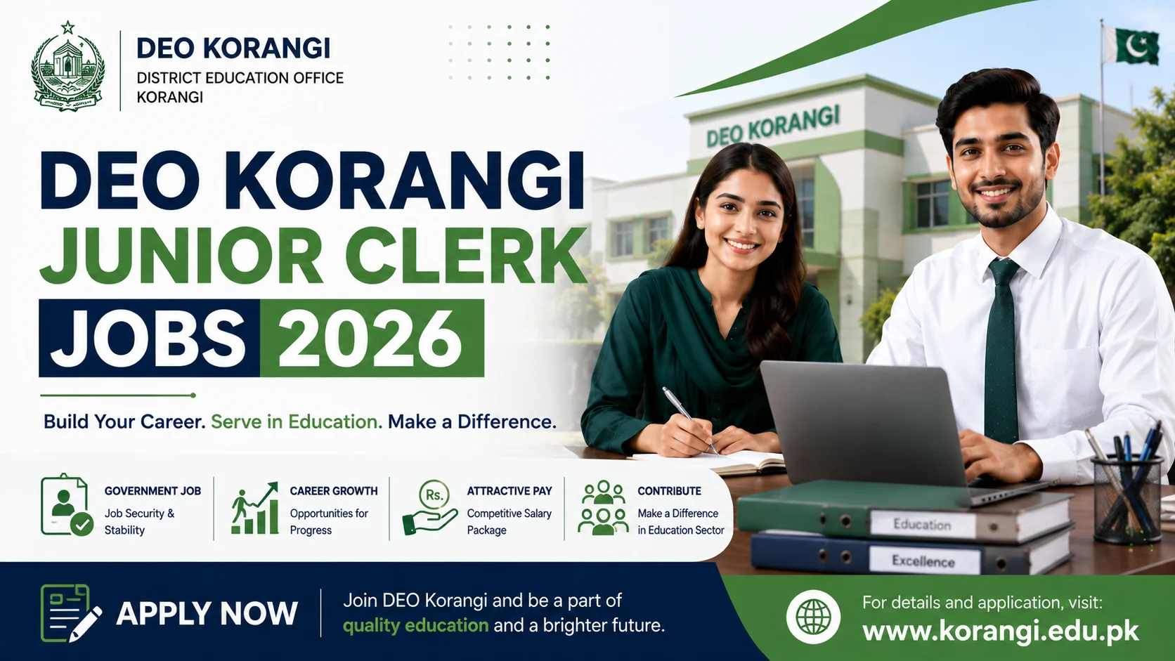 DEO Korangi Junior Clerk Jobs 2026 Online Apply